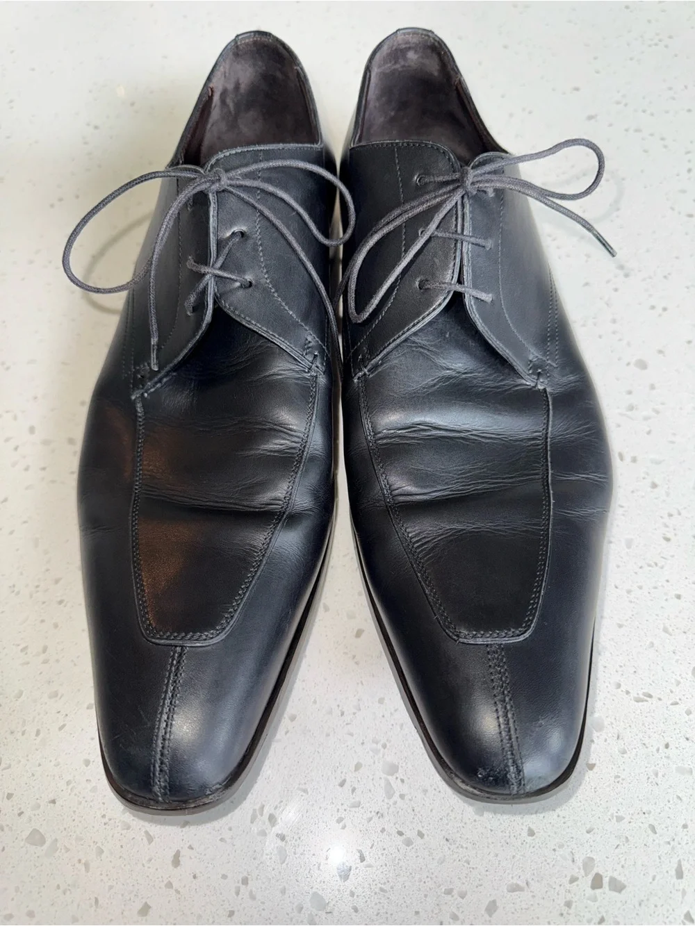 Santoni Black Leather Derby Shoes